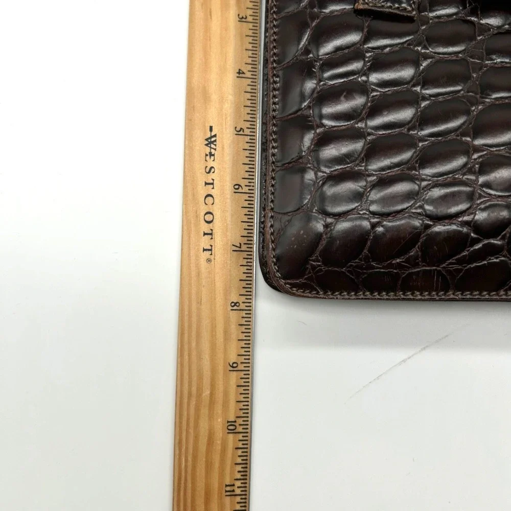 Francesco Biasia Italy Leather Croc Embossed Handbag Shoulder Bag Brown Vintage